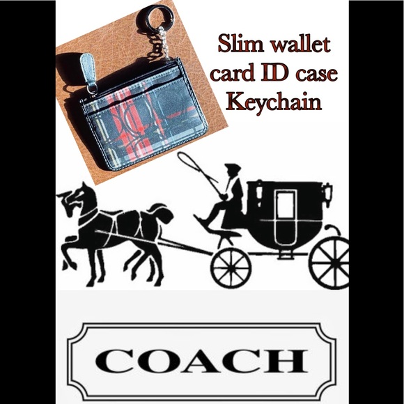 Coach Tartan slim wallet ID case card case key chain Plaid CC coach pattern - Picture 1 of 7